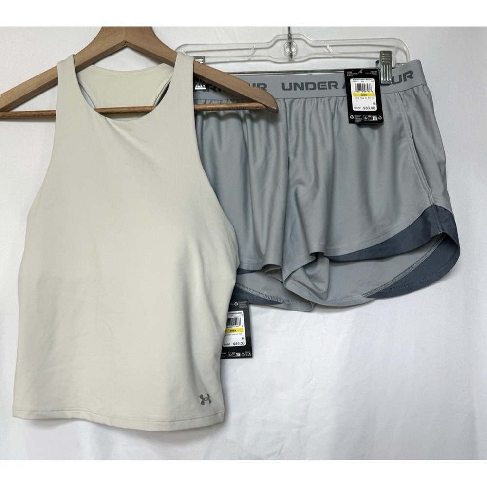 Under Armour Womens Athletic Set Running Shorts Support Bra Tank Size M NWT